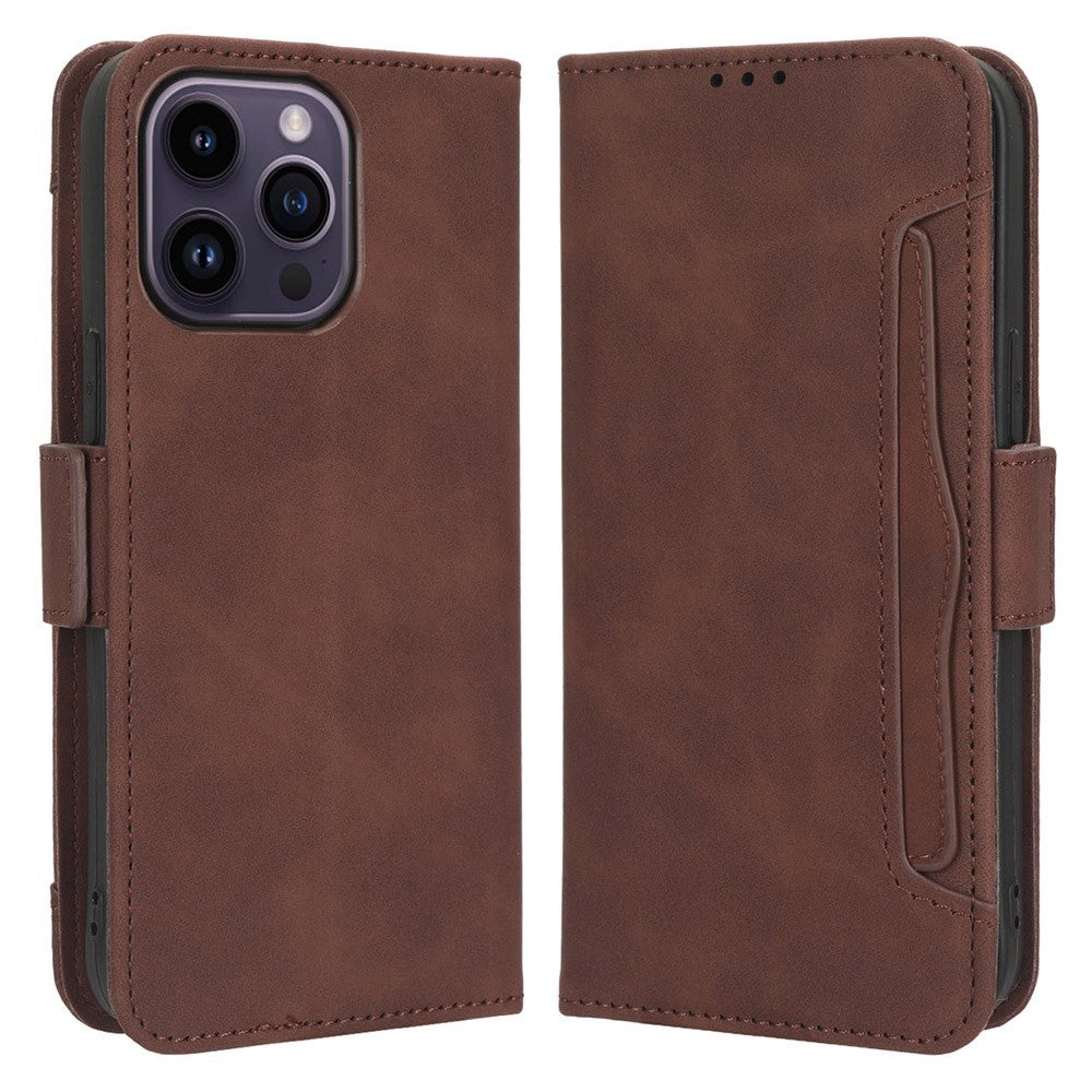 For iPhone 14 Pro Max 6.7 inch Anti-fall PU Leather Phone Cover Wallet Case Multiple Card Slots Stand Cell Phone Shell
