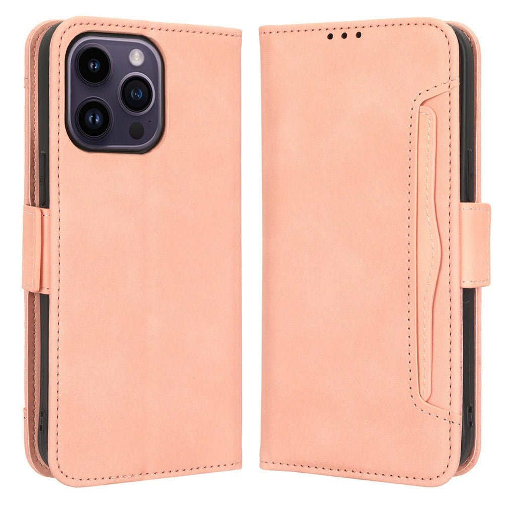 For iPhone 14 Pro 6.1 inch Multiple Card Slots Stand Cell Phone Case Anti-dust PU Leather Cover Wallet