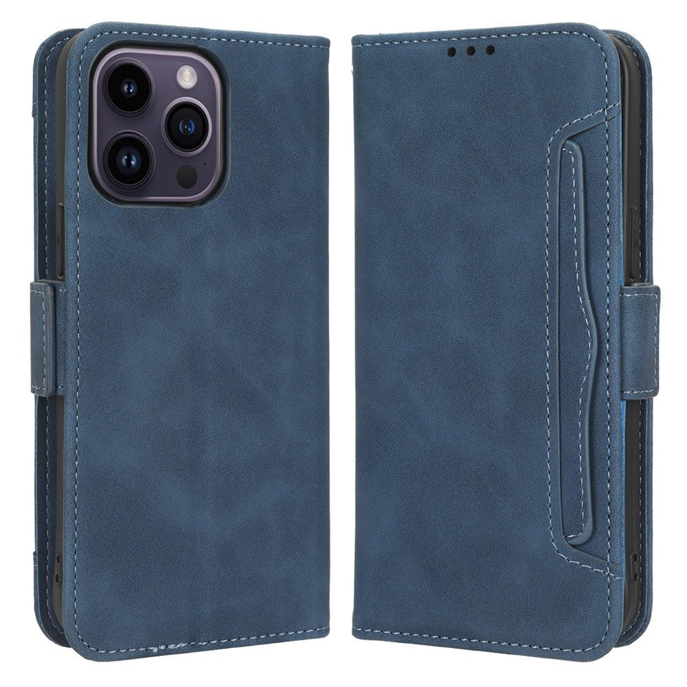 For iPhone 14 Pro 6.1 inch Multiple Card Slots Stand Cell Phone Case Anti-dust PU Leather Cover Wallet
