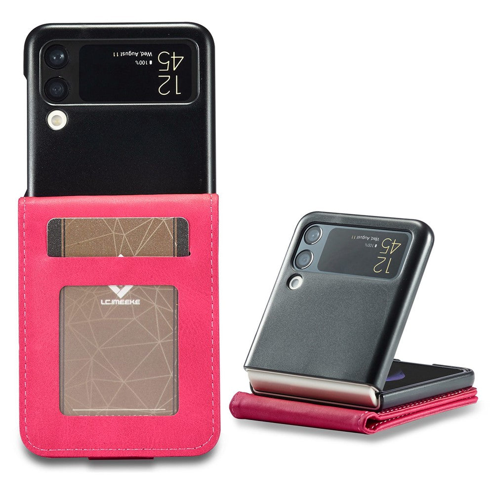 LC.IMEEKE For Samsung Galaxy Z Flip4 5G Textured PU Leather Folding Phone Case Stand Card Holder Protective Cover