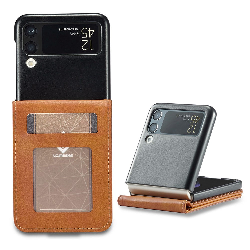 LC.IMEEKE For Samsung Galaxy Z Flip4 5G Textured PU Leather Folding Phone Case Stand Card Holder Protective Cover