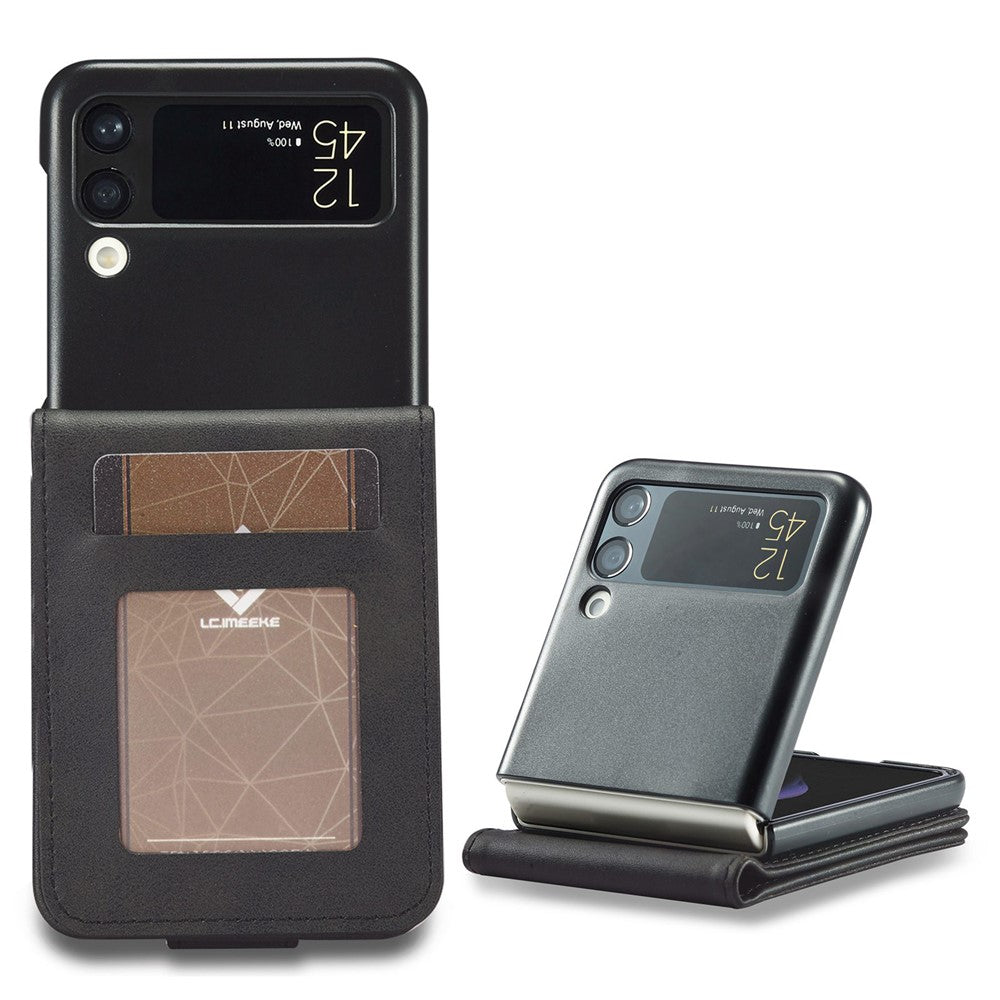 LC.IMEEKE For Samsung Galaxy Z Flip4 5G Textured PU Leather Folding Phone Case Stand Card Holder Protective Cover