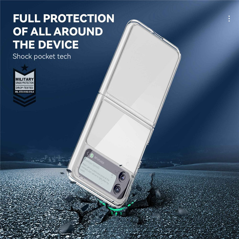 For Samsung Galaxy Z Flip4 5G Transparent Soft TPU Frame + Hard PC Back Cover Anti-fingerprint Yellow-resistant Phone Case