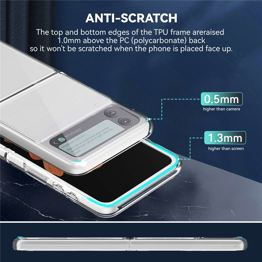 For Samsung Galaxy Z Flip4 5G Transparent Soft TPU Frame + Hard PC Back Cover Anti-fingerprint Yellow-resistant Phone Case