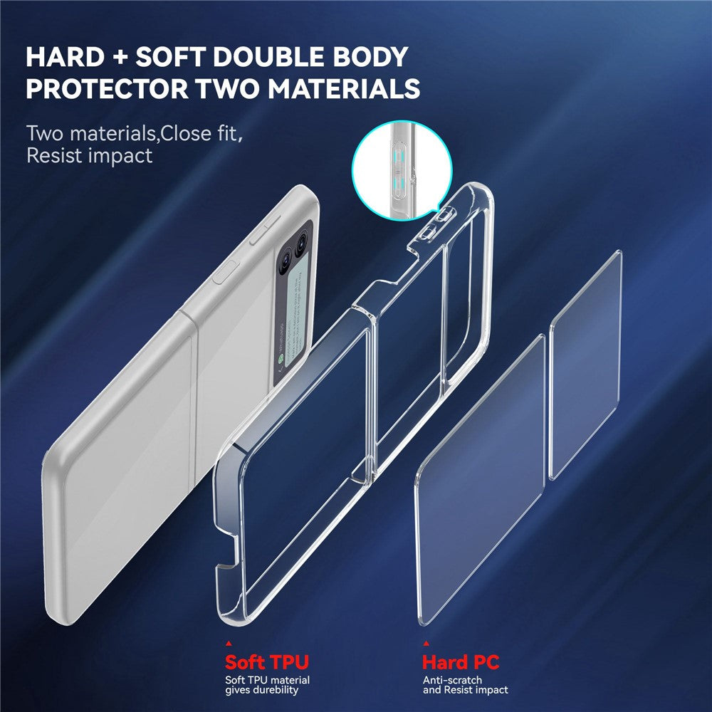 For Samsung Galaxy Z Flip4 5G Transparent Soft TPU Frame + Hard PC Back Cover Anti-fingerprint Yellow-resistant Phone Case