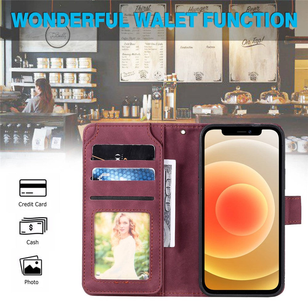 For iPhone 12 Pro Max 6.7 inch Bump Proof PU Leather Stand Cover Imprinted Cellphone Case with Multiple Card Slots and Cash Pocket