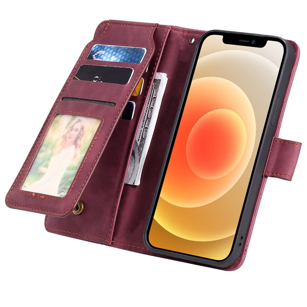 For iPhone 12 Pro Max 6.7 inch Bump Proof PU Leather Stand Cover Imprinted Cellphone Case with Multiple Card Slots and Cash Pocket