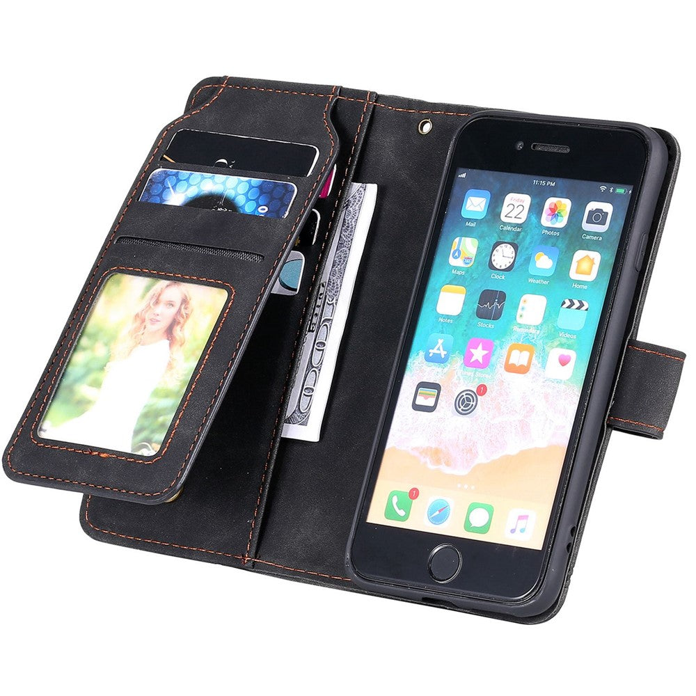 For iPhone 7/8/SE (2020)/SE (2022) Imprinted PU Leather Stand Cover with Multiple Card Slots and Cash Pocket Anti-fall Protection Case