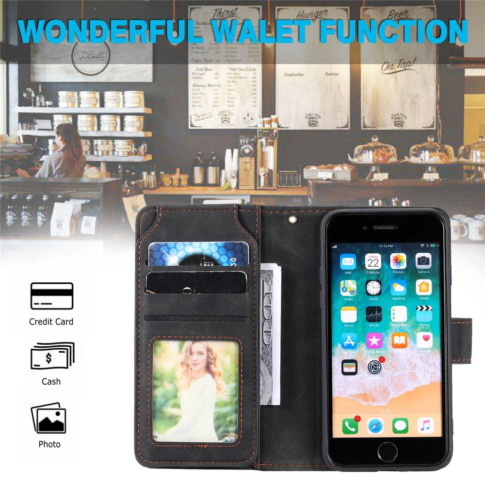 For iPhone 7/8/SE (2020)/SE (2022) Imprinted PU Leather Stand Cover with Multiple Card Slots and Cash Pocket Anti-fall Protection Case