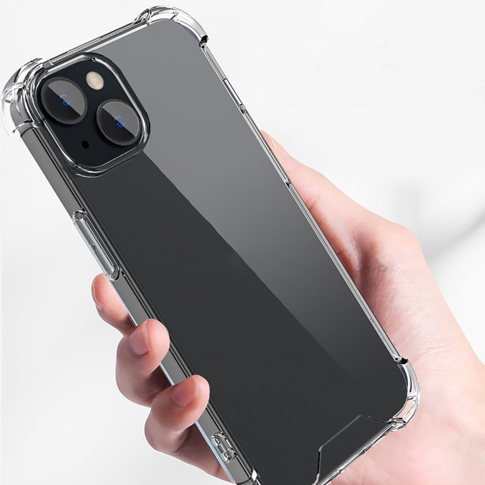 For iPhone 14 6.1 inch Four Corner Drop-proof Transparent Soft TPU Frame Acrylic Back Cover Phone Case