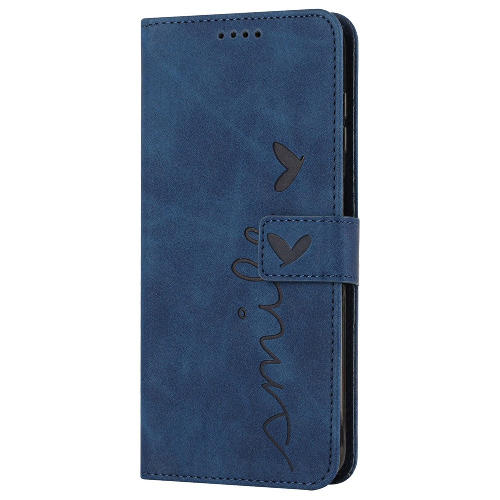 Heart Shape Imprinted Case for iPhone 12 Pro Max 6.7 inch, Skin-touch Feeling PU Leather Stand Wallet Phone Shell with Strap
