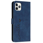 Heart Shape Imprinted Case for iPhone 12 Pro Max 6.7 inch, Skin-touch Feeling PU Leather Stand Wallet Phone Shell with Strap