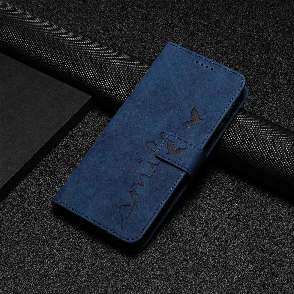 Heart Shape Imprinted Case for iPhone 12 Pro Max 6.7 inch, Skin-touch Feeling PU Leather Stand Wallet Phone Shell with Strap
