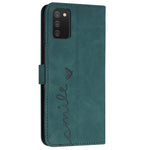 For Samsung Galaxy A03s (166.5mm) PU Leather Cover Skin-touch Feeling Heart Shape Imprint Phone Case Wallet Stand with Strap