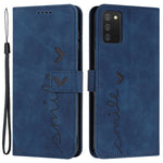 For Samsung Galaxy A03s (166.5mm) PU Leather Cover Skin-touch Feeling Heart Shape Imprint Phone Case Wallet Stand with Strap