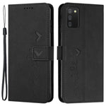 For Samsung Galaxy A03s (166.5mm) PU Leather Cover Skin-touch Feeling Heart Shape Imprint Phone Case Wallet Stand with Strap