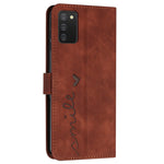 For Samsung Galaxy A03s (164.2mm) Skin-touch Feeling Heart Shape Imprinted Phone Case PU Leather Wallet Stand with Strap