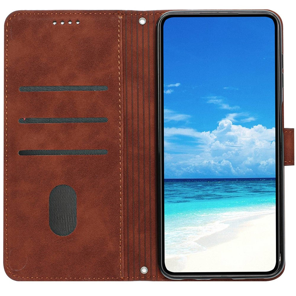 For Samsung Galaxy A03s (164.2mm) Skin-touch Feeling Heart Shape Imprinted Phone Case PU Leather Wallet Stand with Strap