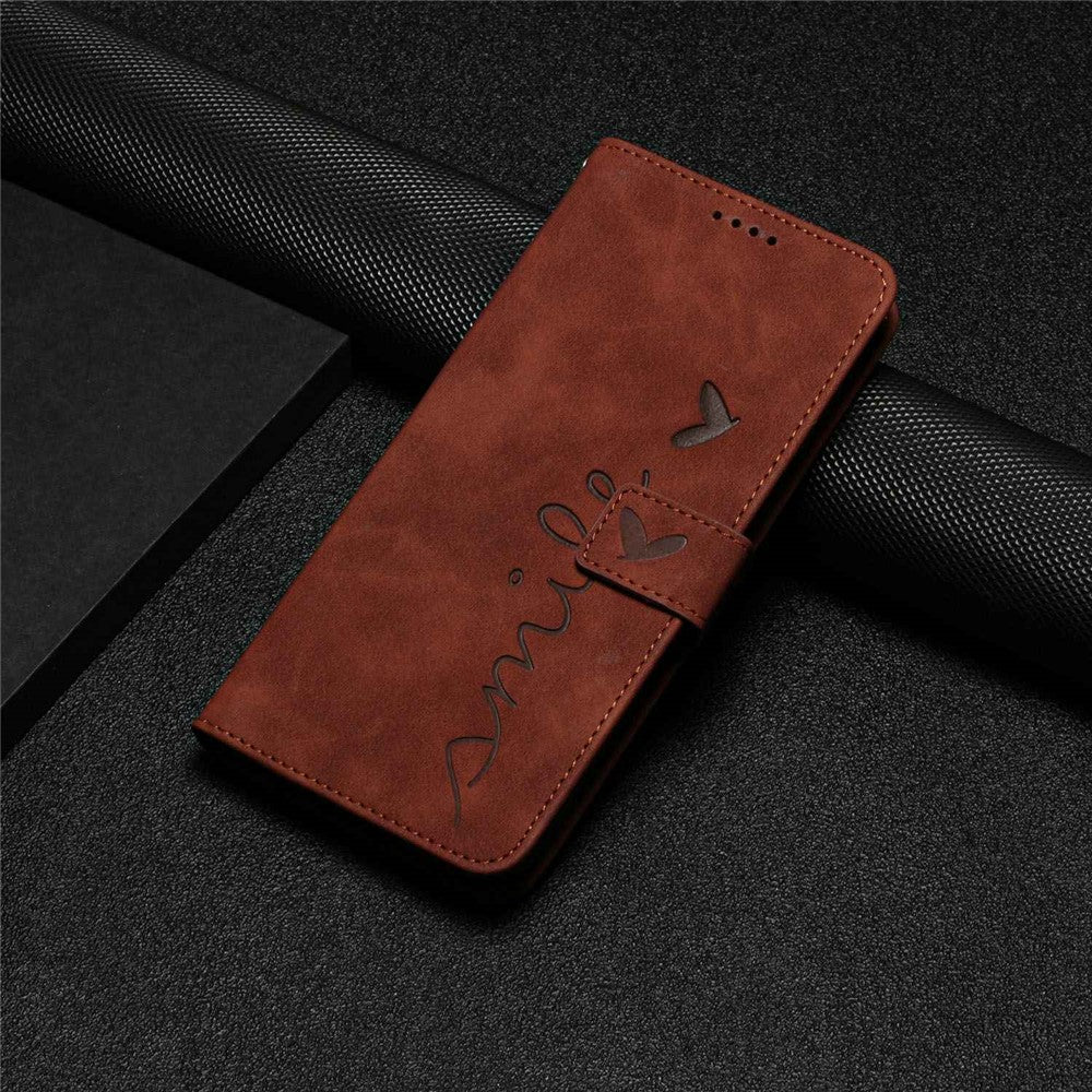 For Samsung Galaxy A03s (164.2mm) Skin-touch Feeling Heart Shape Imprinted Phone Case PU Leather Wallet Stand with Strap