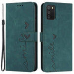 For Samsung Galaxy A03s (164.2mm) Skin-touch Feeling Heart Shape Imprinted Phone Case PU Leather Wallet Stand with Strap