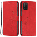 For Samsung Galaxy A03s (164.2mm) Skin-touch Feeling Heart Shape Imprinted Phone Case PU Leather Wallet Stand with Strap