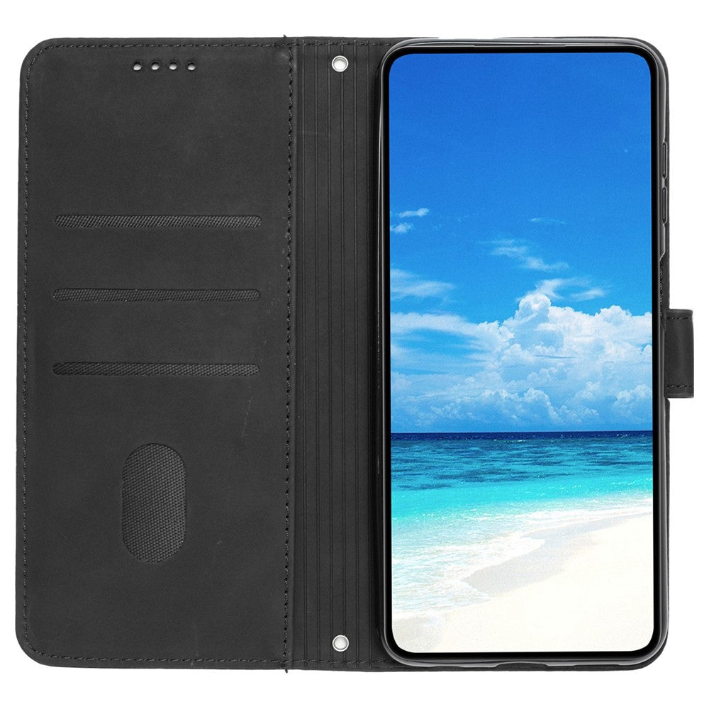 For Samsung Galaxy A73 5G Heart Shape Imprinted Anti-fall Handy Strap Design Case Skin-touch Feeling PU Leather Wallet Stand Flip Phone Shell