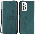 For Samsung Galaxy A73 5G Heart Shape Imprinted Anti-fall Handy Strap Design Case Skin-touch Feeling PU Leather Wallet Stand Flip Phone Shell