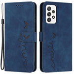 For Samsung Galaxy A73 5G Heart Shape Imprinted Anti-fall Handy Strap Design Case Skin-touch Feeling PU Leather Wallet Stand Flip Phone Shell