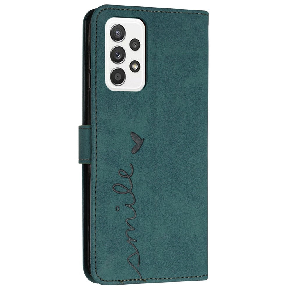 Heart Shape Imprinted Phone Case for Samsung Galaxy A53 5G, Shockproof Anti-fall Magnetic PU Leather Skin-touch Feeling Wallet Stand Shell with Strap