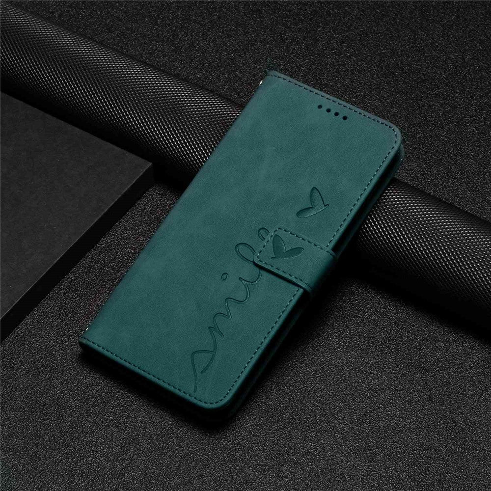 Heart Shape Imprinted Phone Case for Samsung Galaxy A53 5G, Shockproof Anti-fall Magnetic PU Leather Skin-touch Feeling Wallet Stand Shell with Strap