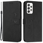 Heart Shape Imprinted Phone Case for Samsung Galaxy A53 5G, Shockproof Anti-fall Magnetic PU Leather Skin-touch Feeling Wallet Stand Shell with Strap
