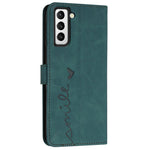 Heart Shape Imprinted Case for Samsung Galaxy S22 5G, Skin-touch Feeling Anti-shock PU Leather Dual-sided Magnetic Clasp Wallet Stand Shell with Strap
