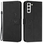 Hjärtformat präglat skal till Samsung Galaxy S22 5G, hudvänlig känsla, stötdämpande, PU-läder, dubbelsidigt magnetiskt spänne, plånboksfodral med rem