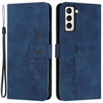 Heart Shape Imprinted Case for Samsung Galaxy S22+ 5G, Dual-sided Magnetic Clasp Skin-touch Feeling PU Leather Wallet Stand Cover with Strap