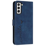 Heart Shape Imprinted Case for Samsung Galaxy S22+ 5G, Dual-sided Magnetic Clasp Skin-touch Feeling PU Leather Wallet Stand Cover with Strap