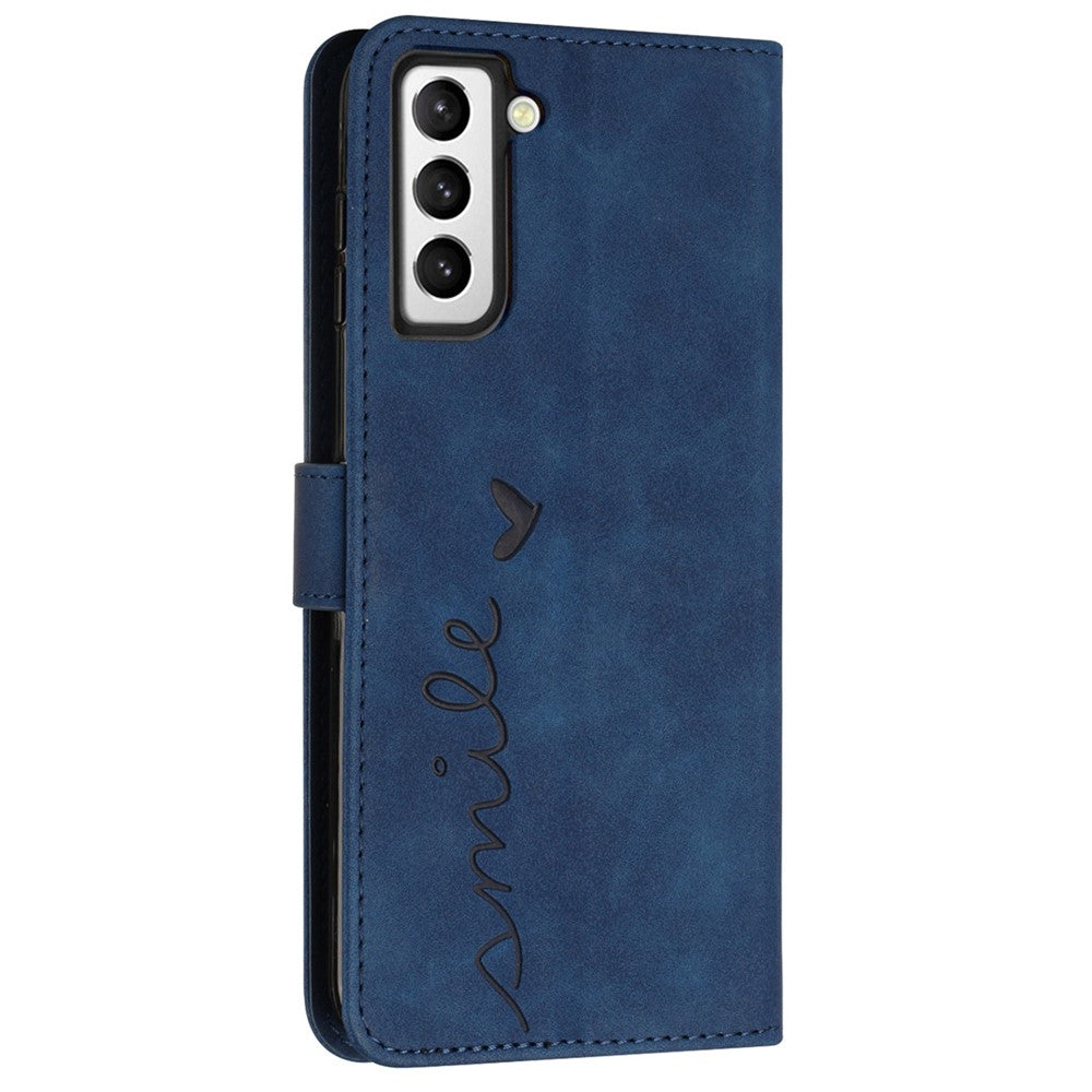 Heart Shape Imprinted Case for Samsung Galaxy S22+ 5G, Dual-sided Magnetic Clasp Skin-touch Feeling PU Leather Wallet Stand Cover with Strap