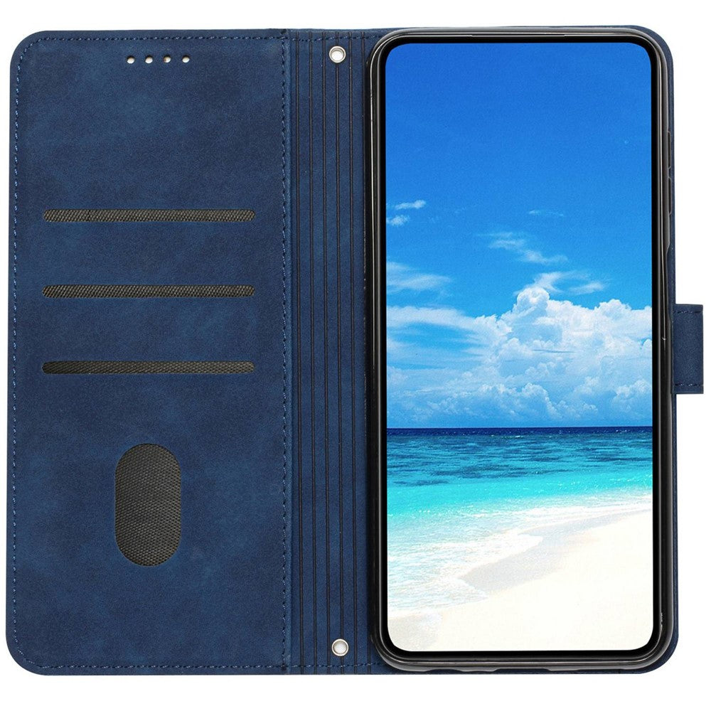 Heart Shape Imprinted Case for Samsung Galaxy S22+ 5G, Dual-sided Magnetic Clasp Skin-touch Feeling PU Leather Wallet Stand Cover with Strap