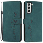 Heart Shape Imprinted Case for Samsung Galaxy S22+ 5G, Dual-sided Magnetic Clasp Skin-touch Feeling PU Leather Wallet Stand Cover with Strap