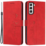 Heart Shape Imprinted Case for Samsung Galaxy S22+ 5G, Dual-sided Magnetic Clasp Skin-touch Feeling PU Leather Wallet Stand Cover with Strap