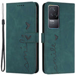 For Xiaomi Redmi K50/K50 Pro Heart Shape Imprinted Anti-scratch Cell Phone Case Skin-touch Feeling PU Leather Wallet Stand Design Cover with Strap