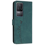 For Xiaomi Redmi K50/K50 Pro Heart Shape Imprinted Anti-scratch Cell Phone Case Skin-touch Feeling PU Leather Wallet Stand Design Cover with Strap