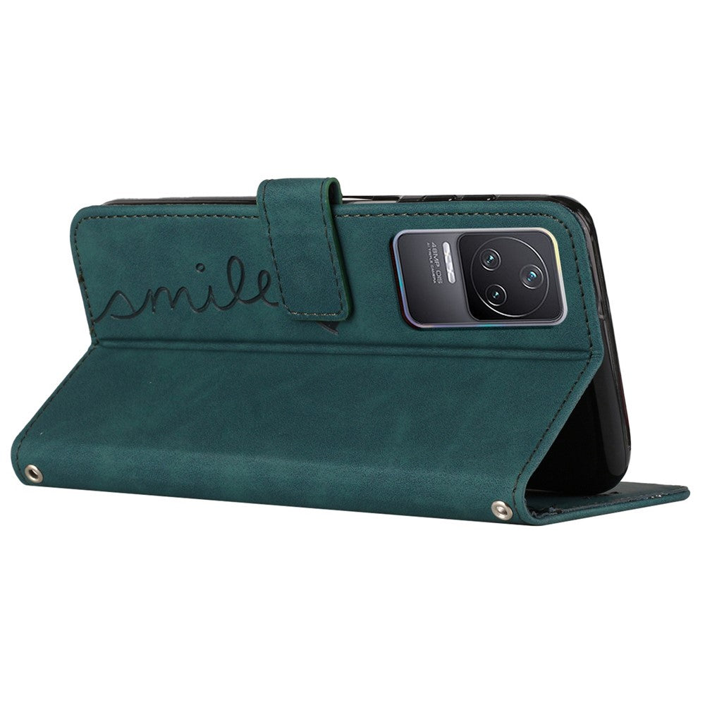 For Xiaomi Redmi K50/K50 Pro Heart Shape Imprinted Anti-scratch Cell Phone Case Skin-touch Feeling PU Leather Wallet Stand Design Cover with Strap