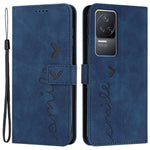 For Xiaomi Redmi K50/K50 Pro Heart Shape Imprinted Anti-scratch Cell Phone Case Skin-touch Feeling PU Leather Wallet Stand Design Cover with Strap