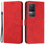 For Xiaomi Redmi K50/K50 Pro Heart Shape Imprinted Anti-scratch Cell Phone Case Skin-touch Feeling PU Leather Wallet Stand Design Cover with Strap