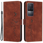 For Xiaomi Redmi K50/K50 Pro Heart Shape Imprinted Anti-scratch Cell Phone Case Skin-touch Feeling PU Leather Wallet Stand Design Cover with Strap