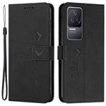 For Xiaomi Redmi K50/K50 Pro Heart Shape Imprinted Anti-scratch Cell Phone Case Skin-touch Feeling PU Leather Wallet Stand Design Cover with Strap