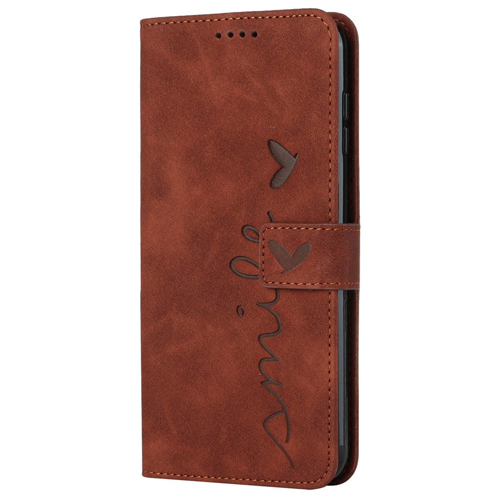 For Xiaomi 11T 5G/11T Pro 5G Drop-proof Heart Shape Imprinted Phone Case PU Leather Skin-touch Feeling Wallet Stand Well Protection Shell with Strap