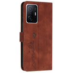For Xiaomi 11T 5G/11T Pro 5G Drop-proof Heart Shape Imprinted Phone Case PU Leather Skin-touch Feeling Wallet Stand Well Protection Shell with Strap