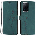 For Xiaomi 11T 5G/11T Pro 5G Drop-proof Heart Shape Imprinted Phone Case PU Leather Skin-touch Feeling Wallet Stand Well Protection Shell with Strap