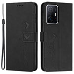 For Xiaomi 11T 5G/11T Pro 5G Drop-proof Heart Shape Imprinted Phone Case PU Leather Skin-touch Feeling Wallet Stand Well Protection Shell with Strap